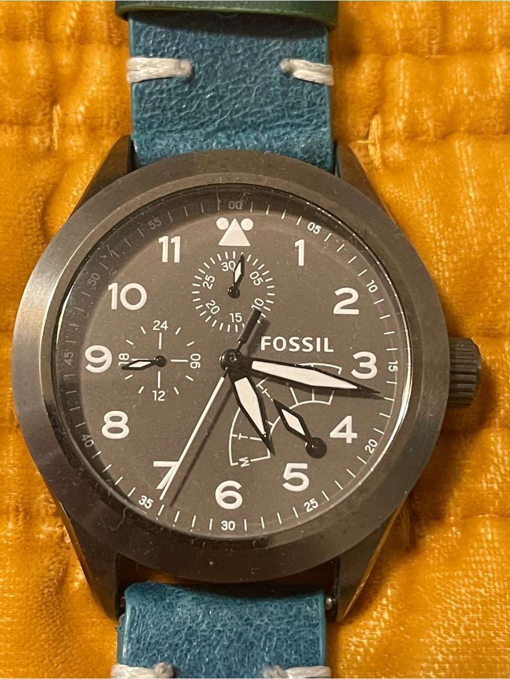 Fossil Gray Dial Watch with Teal Leather Strap